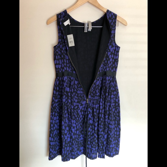 LOFT BLACK AND PURPLE PRINT SLEEVELESS DRESS👗Sz0P - Picture 8 of 12